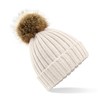 Fur Pom Pom Chunky Beanie - B412:Oatmeal, 100% acrylic, One Size
